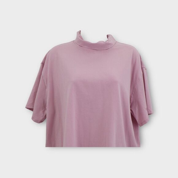Lululemon Relaxed Fit Cotton Blend Turtleneck Tee Short Sleeve Sz 10 Pink Peony - Picture 4 of 8